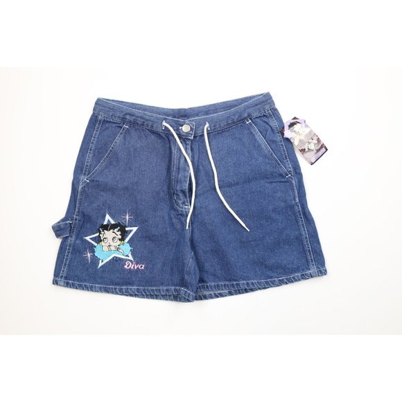 Deadstock Vintage Y2K Betty Boop Womens 9 / 10 Spell Out Diva Denim Jean Shorts